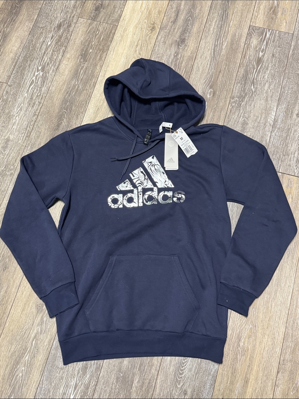 adidas Navy Pullover Hoodie with silver foil  Logo